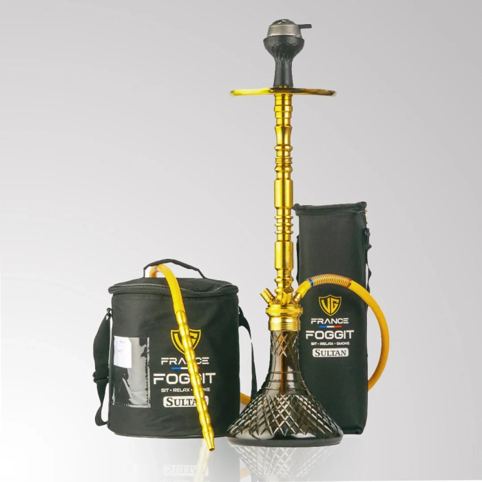 Sultan Evans Hookah with 2 Bags - Black Base / Gold Stem